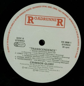 Crimson Glory Transcendence Holland LP label side 2