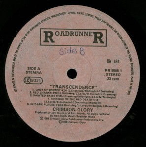 Crimson Glory Transcendence Korea LP Purple Labels label side 2