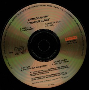 Crimson Glory Crimson Glory Japan Cd Roadrunner Records _– RRCY-2020 disc