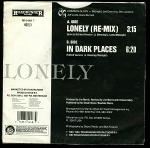 Crimson Glory Lonely 7 inch single back