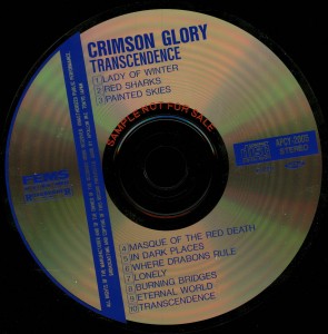 Crimson Glory Transcendence Japan Promo Cd Far East Metal Syndicate _– APCY-2005 disc