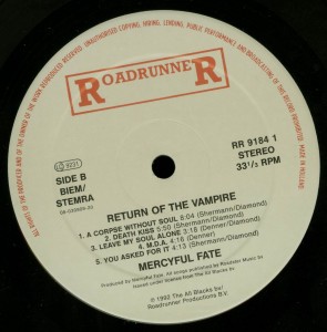 Mercyful Fate Return Of The Vampire Holland LP label side 2